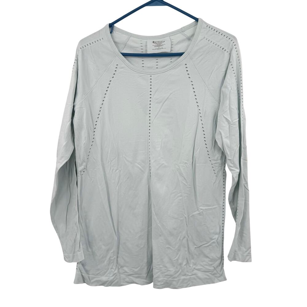 Athleta Size Large Long Sleeve Top Shirt Off White Athletic Vented Workout